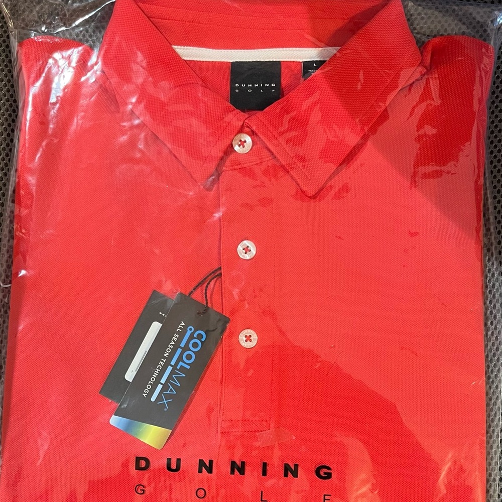 Dunning Men’s Coolmax Golf Polo Shirt, Large, Red, Brand New in Bag